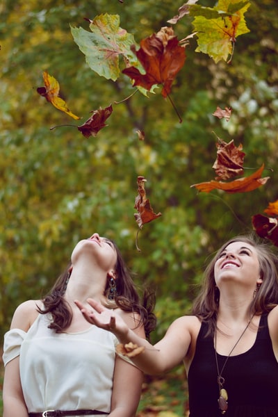两个女人把叶子白天的照片
